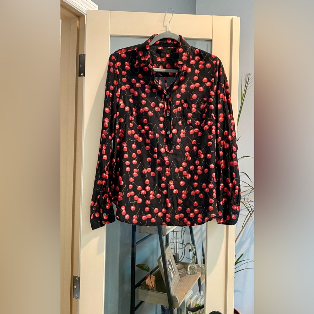 J. Crew Black Cherry Print Button-Up Blouse